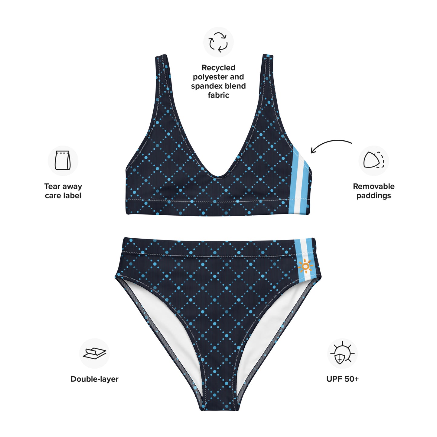 Bikini talle alto Deep Blue Argento